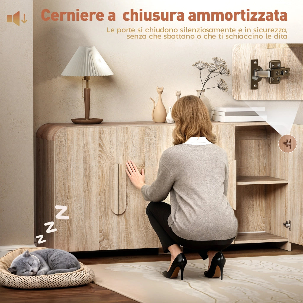 Credenza con 2 Ante Soft-Close e Ripiani Regolabili ¨C zephmum ¨C 157x39x82 cm, Legno Naturale