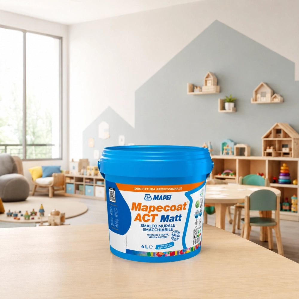 Mapei mapecoat act matt 4l smalto murale interni smacchiabile