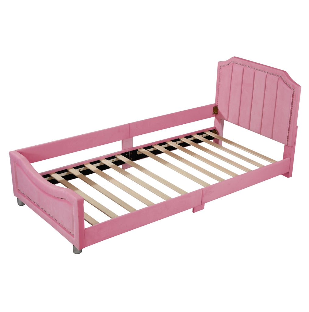 Letto imbottito 90x200 cm convertibile in divano letto; flanella rosa