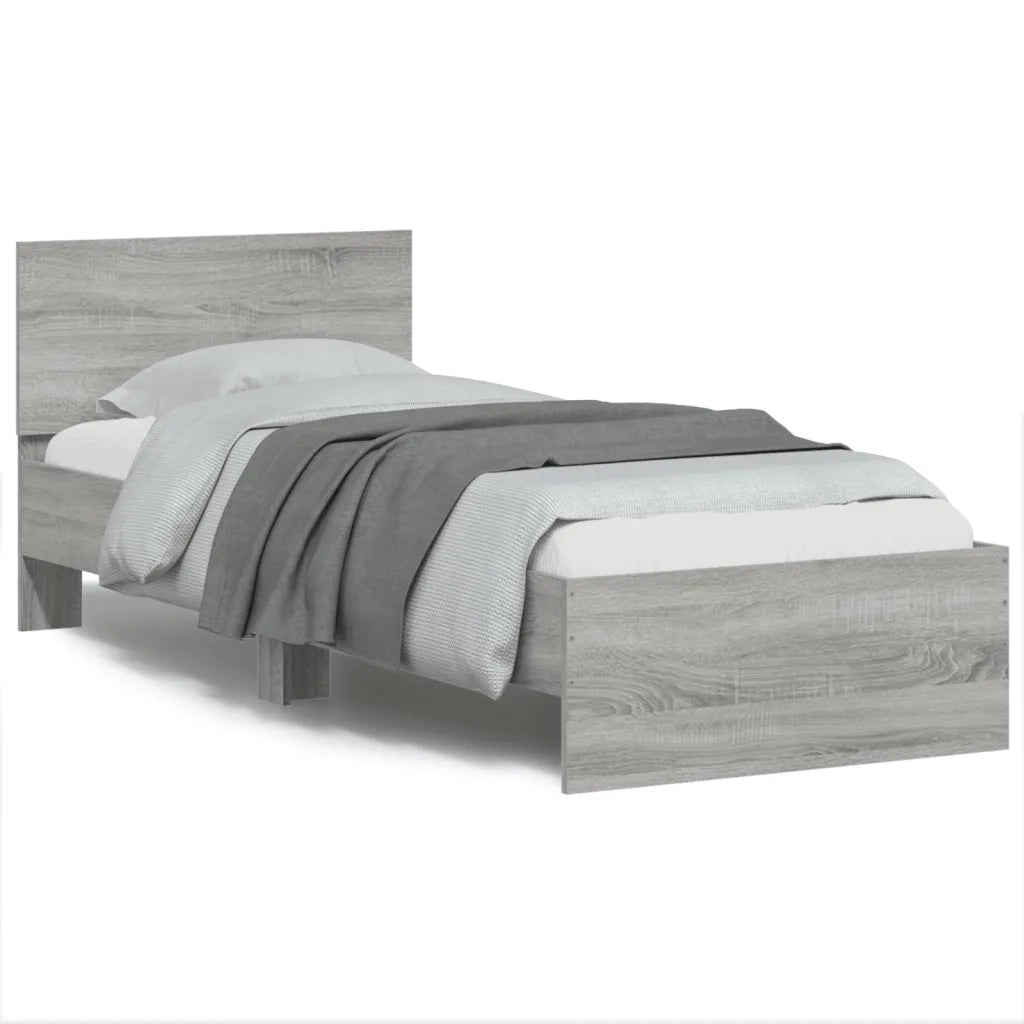 Giroletto con Testiera e LED-Struttura Letto con testiera Grigio Sonoma 90x200 cm 482647