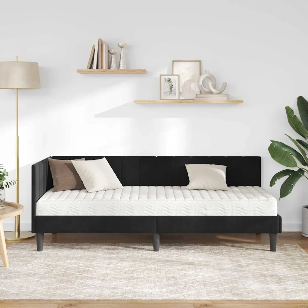 Struttura Letto Angolare con Materasso 2 pcs Nero Velluto