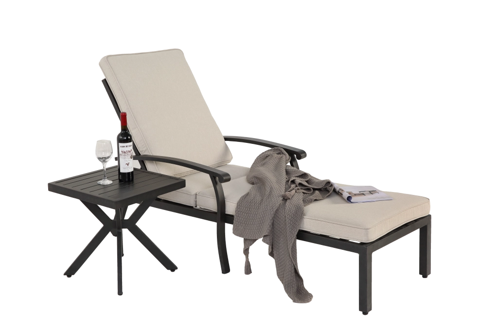 Lettino lounge da esterno con schienale regolabile 204x58 cm in alluminio; beige
