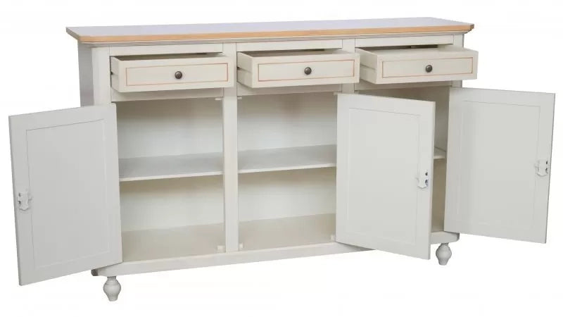 Madia credenza napoletana 3 porte bianco decori  l.150 p.43 h.98 - Mobili 2G