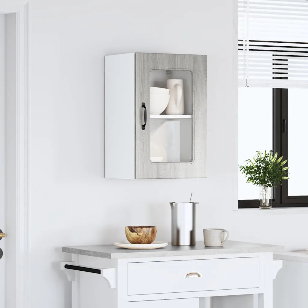 Pensile da Cucina con Porta in Vetro Kalmar Grigio Sonoma 853533