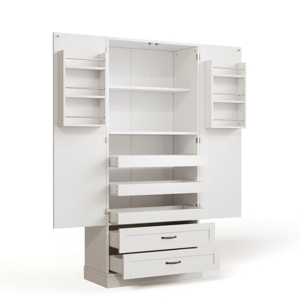 Credenza alta 180x80x37.5 cm con 3 ripiani estraibili e 2 cassetti in MDF bianco