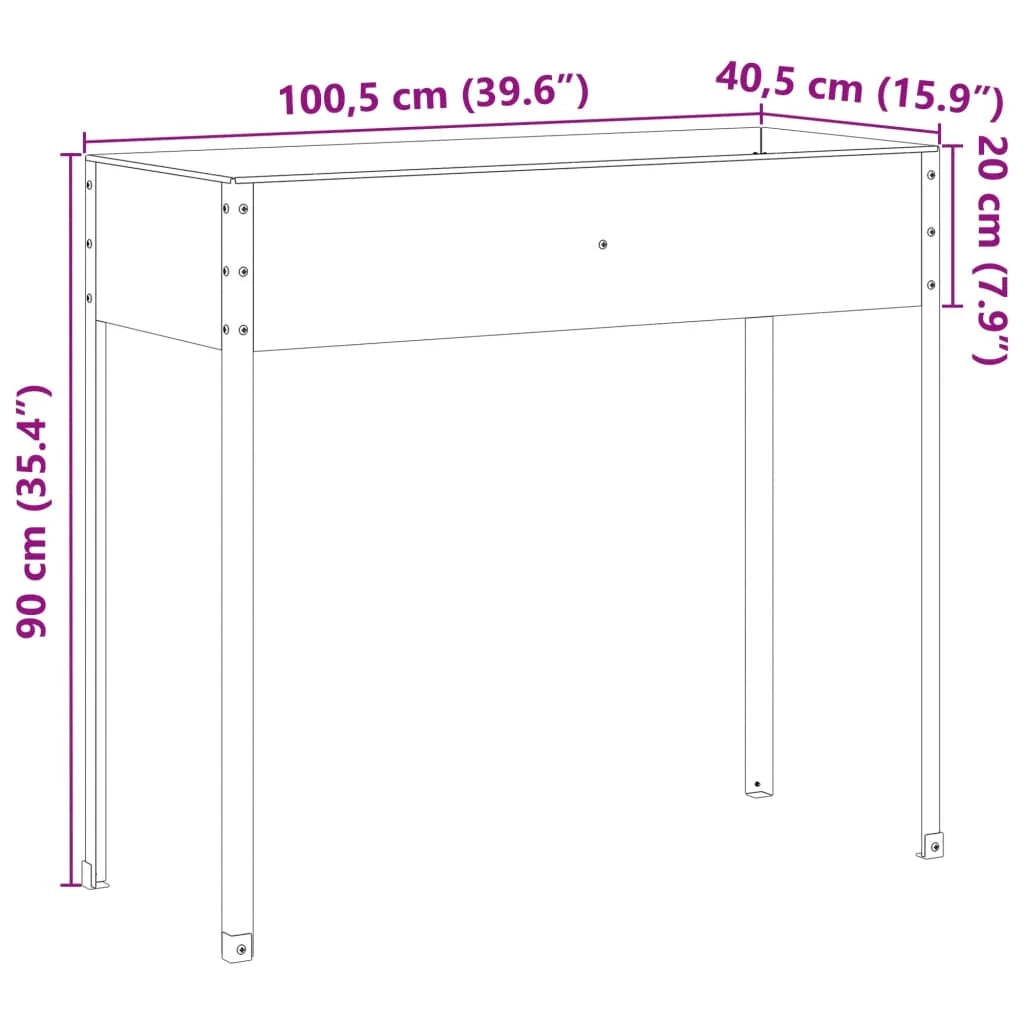 Fioriera rialzata per piante e fiori terrazza giardino 100,5 x 40,5 x 90 cm acciaio resistente alle intemperie marrone 02_0037291