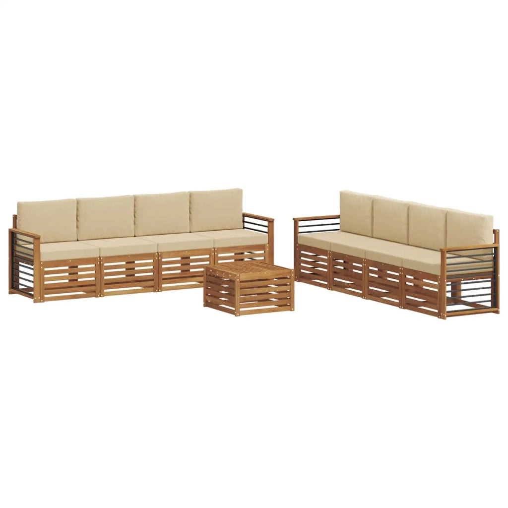 Set divani 9 pcs Naturale e Beige Legno di Acacia Massello 3374583