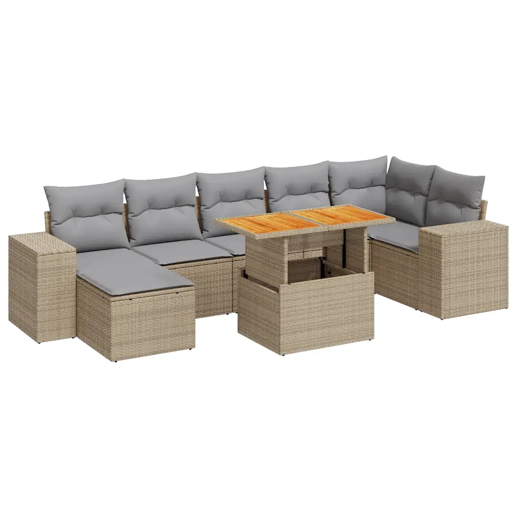 Set Divano da Giardino 8 pz con Cuscini Beige in Polyrattan 3327405