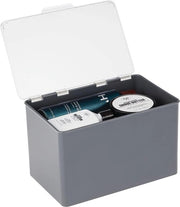Cassetta di archiviazione con coperchio per cucina, soggiorno, studio - cassetta a scorrimento in plastica BPA gratuita - cassetta compatta di plastica per articoli domestici - grigio scuro e trasparente
