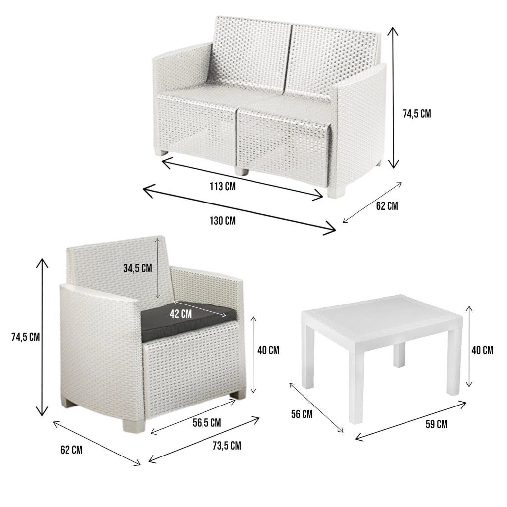 Salottino Outdoor Atrito, set Salotto da Esterno 4 Posti Made in Italy, Bianco