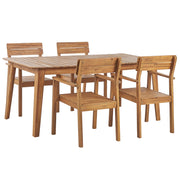 Set da pranzo da giardino Tavolo in legno di acacia chiaro 180 x 90 cm 4 sedie da esterno con braccioli stile rustico