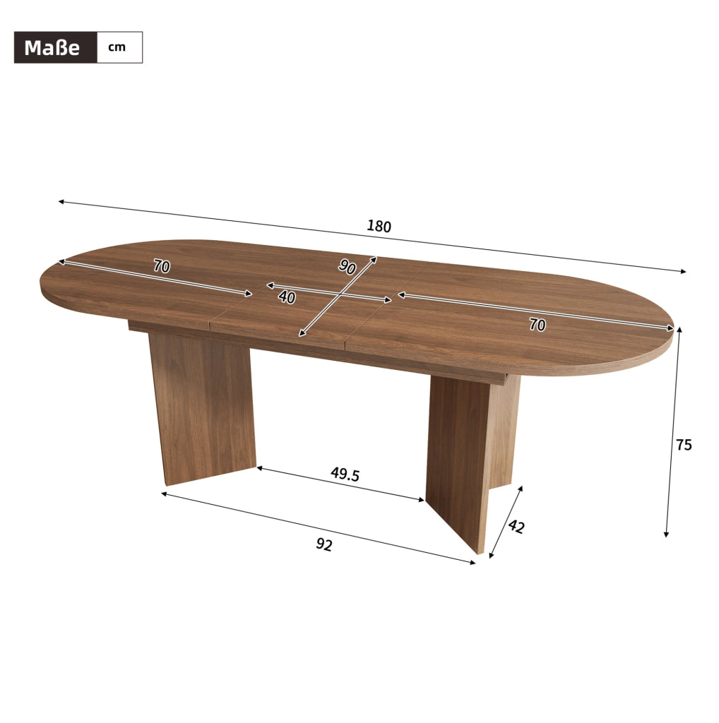 Tavolo da pranzo allungabile 180.0x90.0x75.0 cm per 6-8 persone in MDF noce