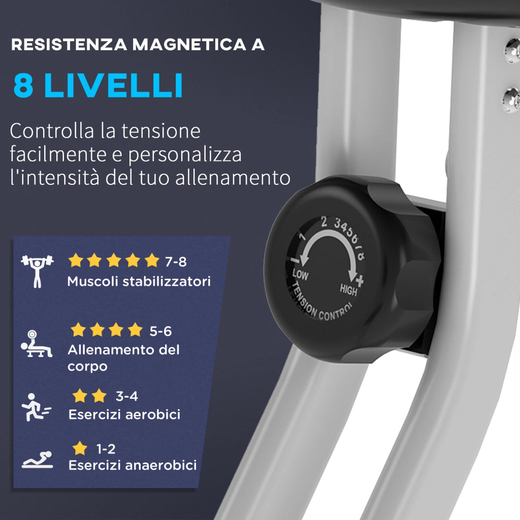 Cyclette Pieghevole ¨C Xylo ¨C Acciaio, 8 Livelli Resistenza, LCD, Cardiofrequenzimetro, Grigio