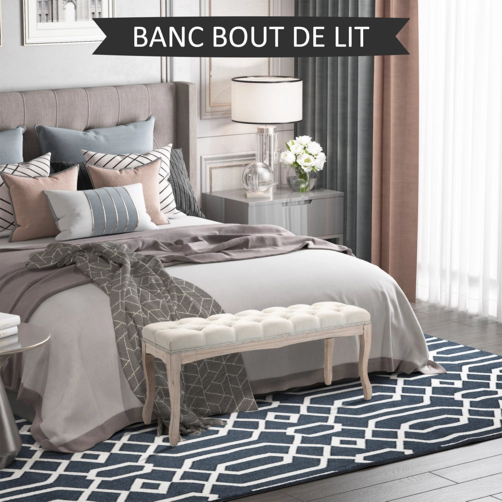 Bancale letto imbottito in lino con testiera ¨C zephmum ¨C beige 110 cm