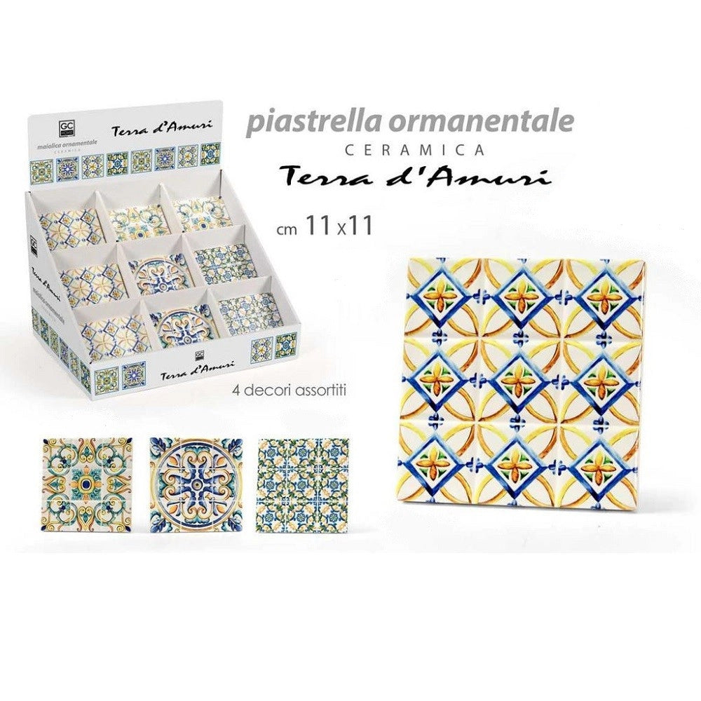 Trade Shop - Piastrella Ornamentale Ceramica 11x11 Cm Terra D'amuri 4 Decori Assortiti 820854 -