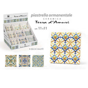 Trade Shop - Piastrella Ornamentale Ceramica 11x11 Cm Terra D'amuri 4 Decori Assortiti 820854 -