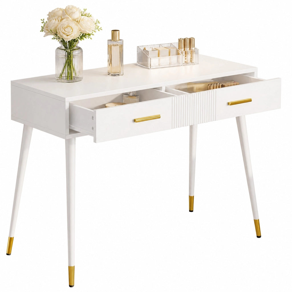 Tavolo da trucco e scrivania con 2 cassetti; 100x40x76 cm; MDF bianco