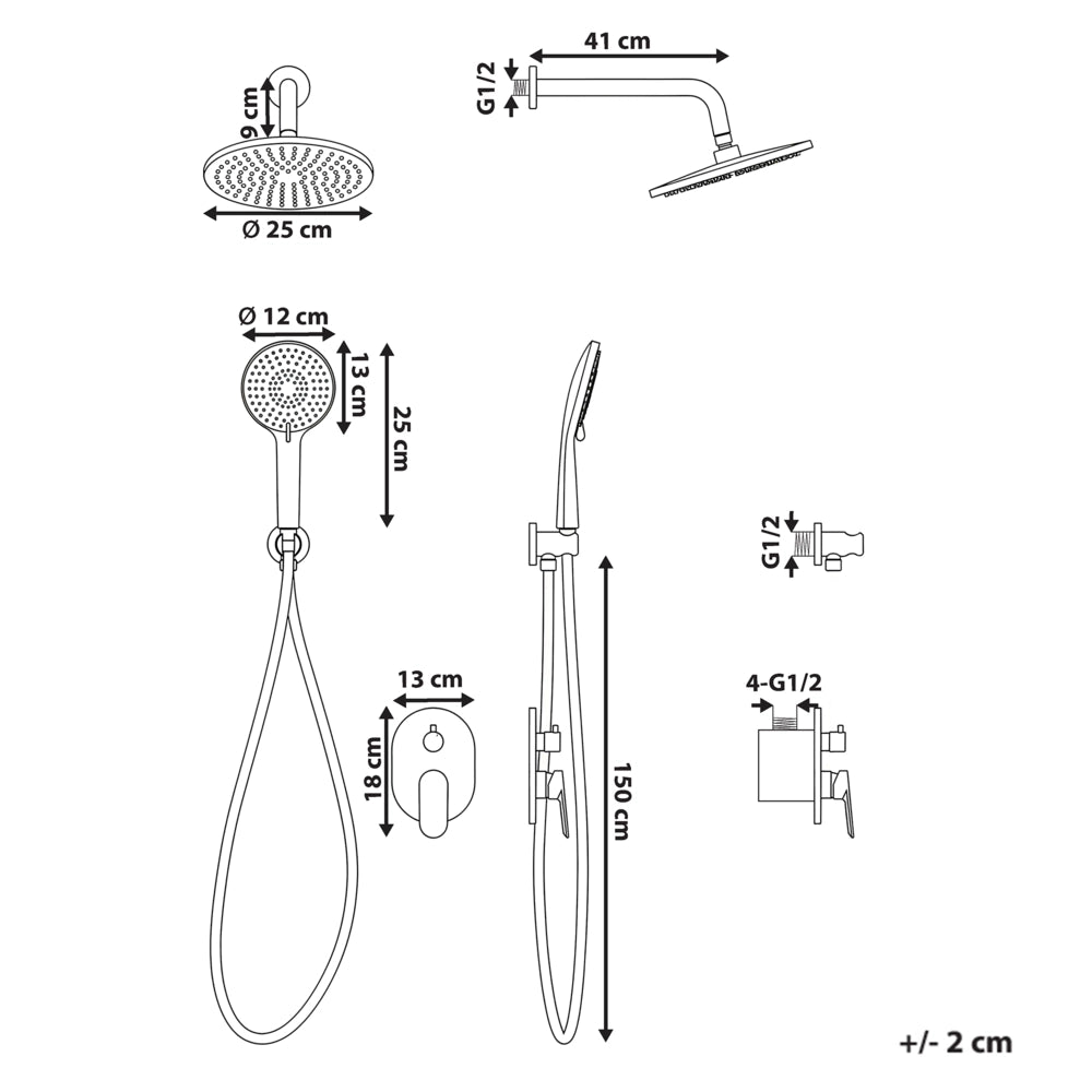 Set doccia a incasso in ottone nero 3 modalità di getto a pioggia Funzione doccia a parete Sistema doccia a sospensione Stile moderno