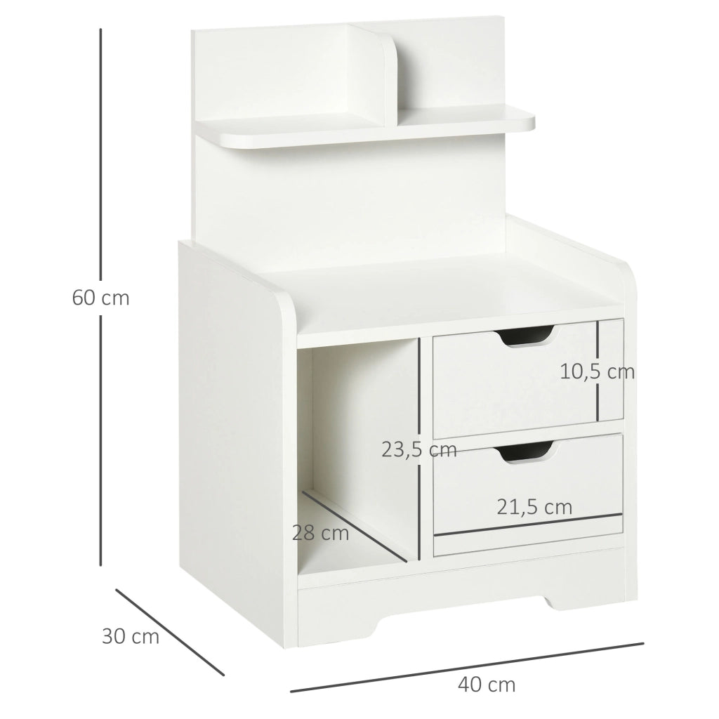 Comodino con 2 cassetti e 3 ripiani ¨C zephmum ¨C bianco 40x30x60 cm