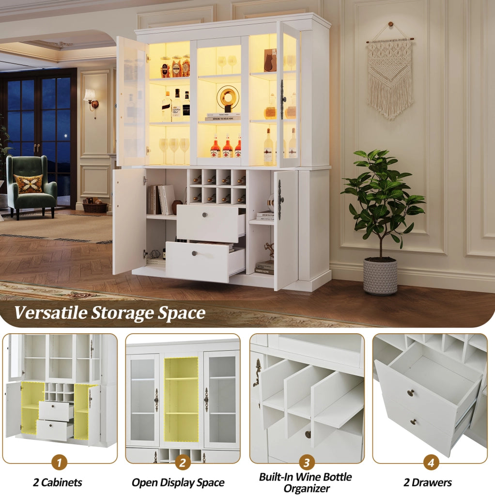 Mobile vetrina con LED e 2 cassetti 130 x 37;5 x 170;5 cm in legno nobilitato e vetro; bianco