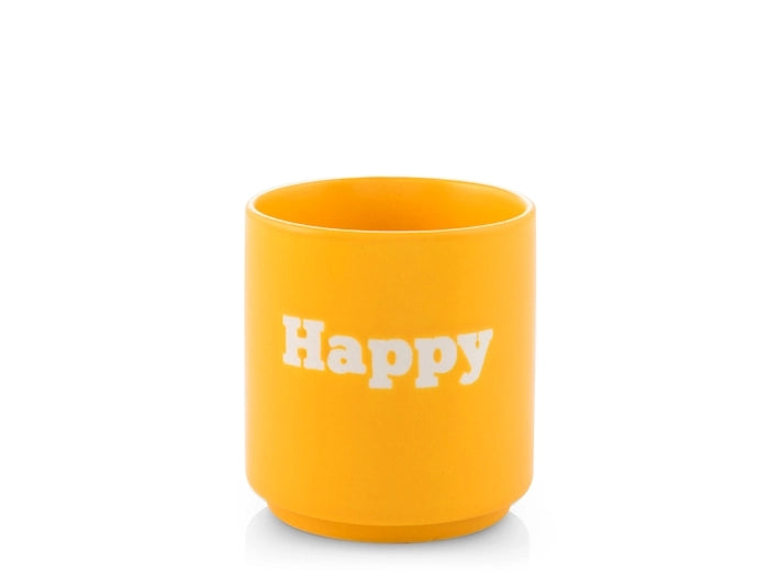 Bicchiere in Ceramica giallo con Scritta "Happy"  Capacità 200 cc