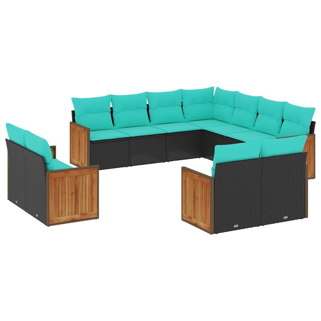 Set Divani da Giardino 11 pz con Cuscini Nero in Polyrattan 3228178