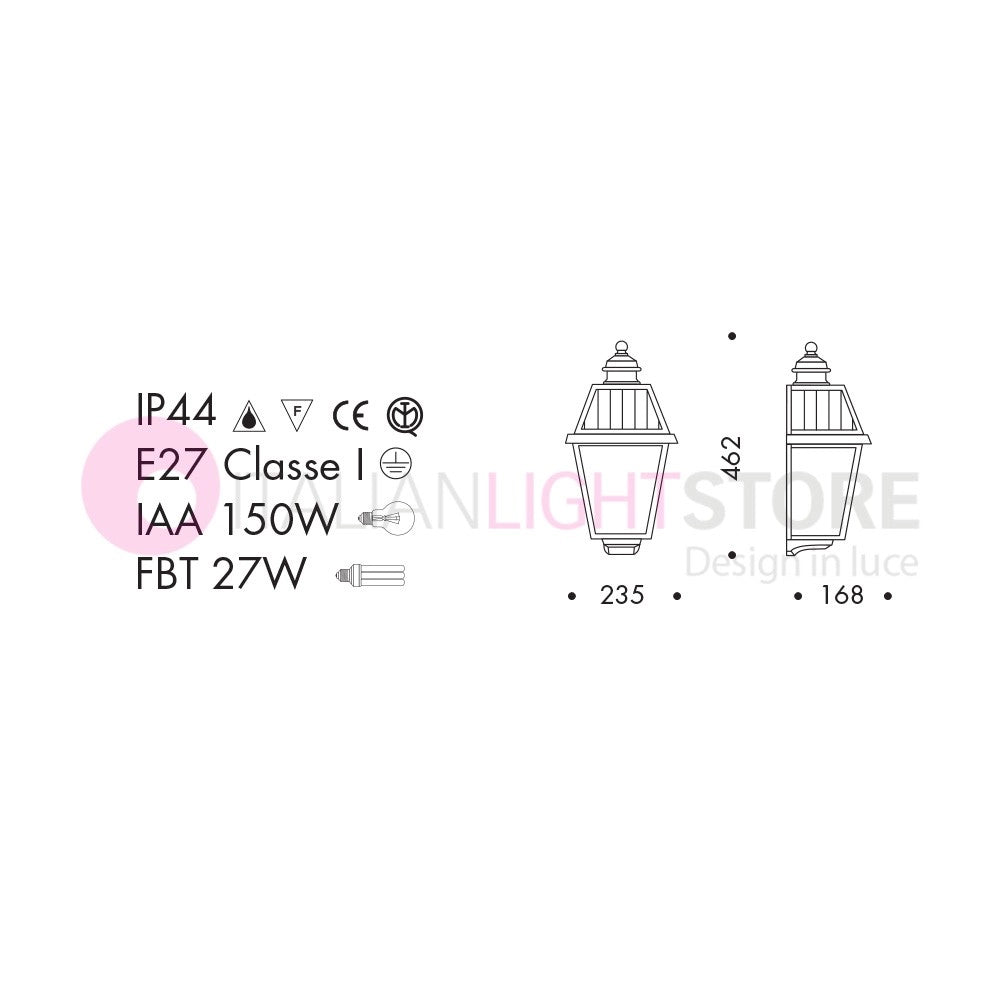 RIVALBA Mezza Lanterna a parete Applique per Esterno Vetri satinati GARDENLIGHT