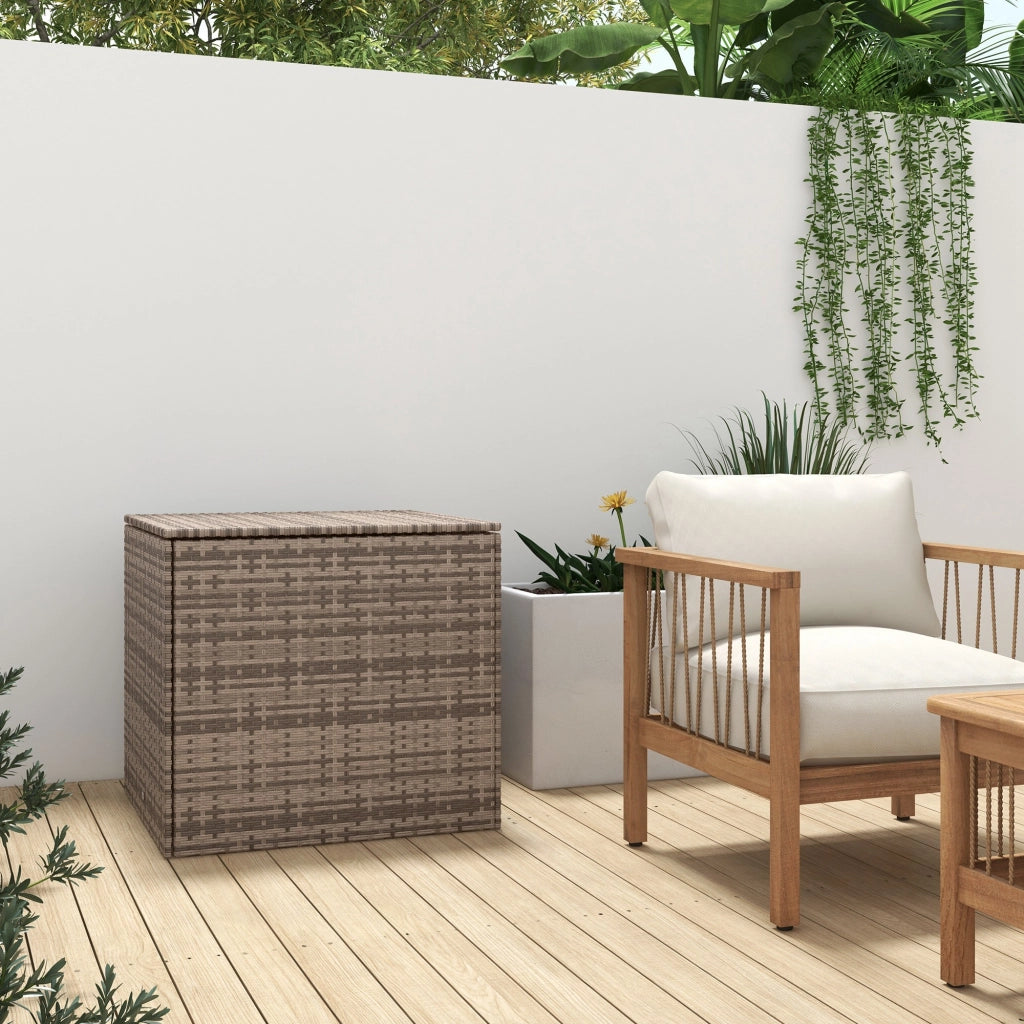 Baule da Esterno in Rattan PE e Acciaio con Fodera Interna, 75x75x70 cm, Nero e color Sabbia