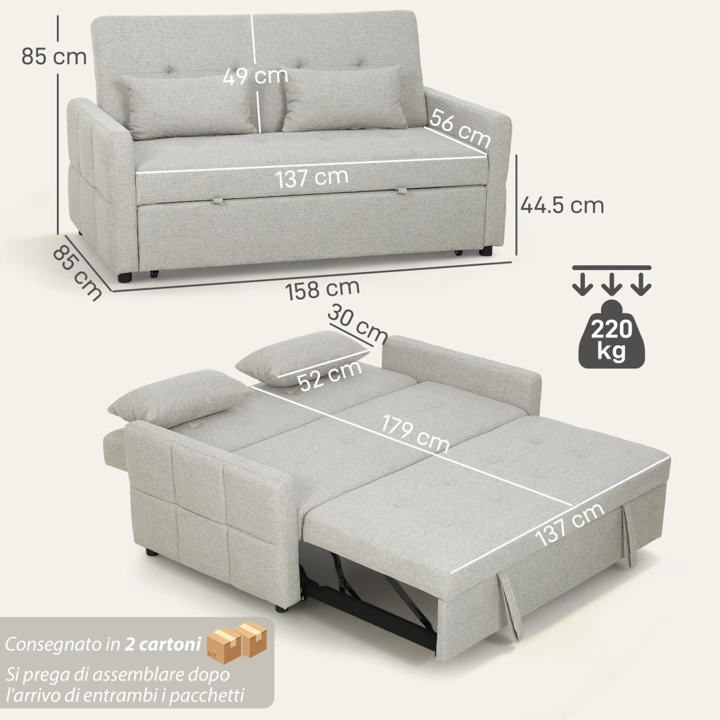 Divano 2 Posti Convertibile in Divano Letto Clic Clac con 2 Cuscini in Tessuto. Marrone Chiaro