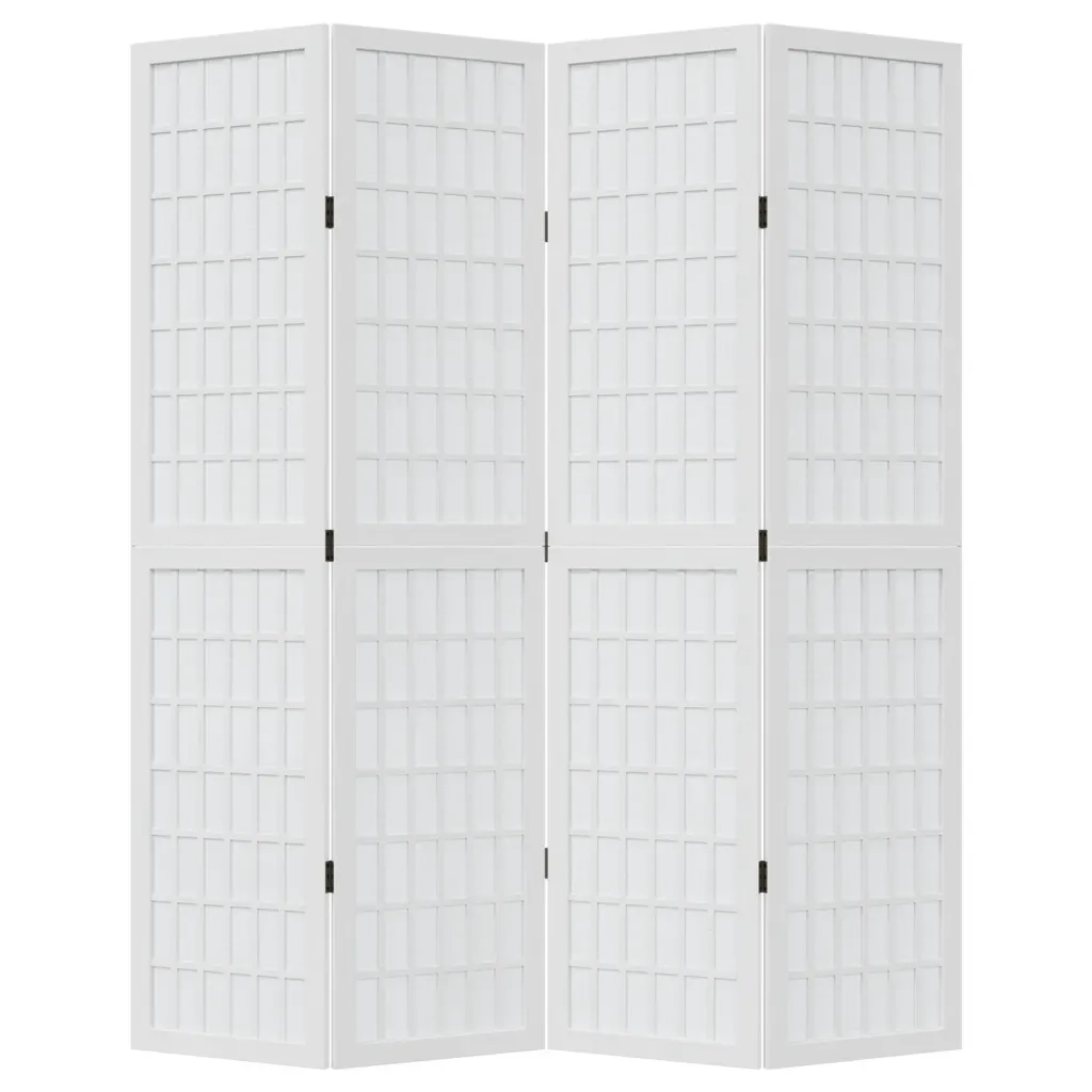 Divisorio Ambienti 4Pannelli Bianco Legno Massello di Paulownia 358786