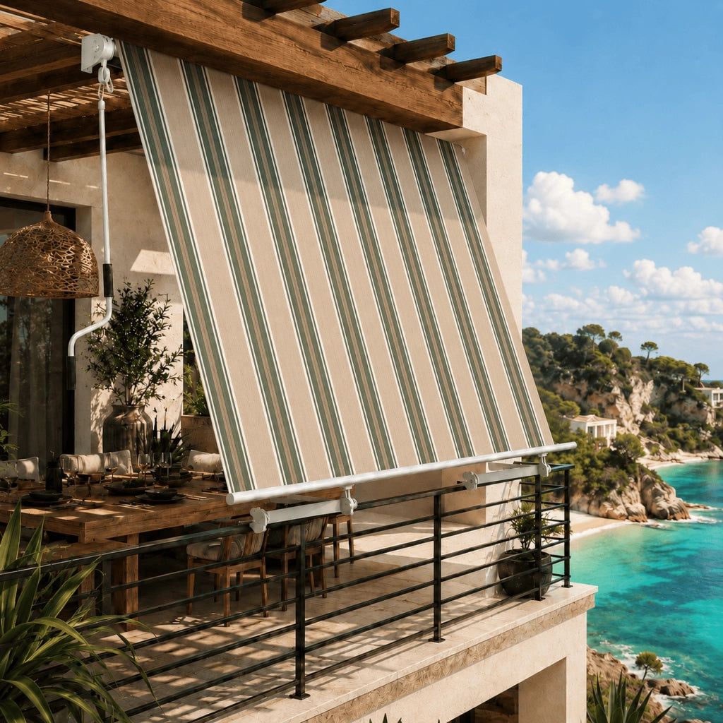Tenda Da Sole Manuale Con Manovella Tessuto In Poliestere 280G E Struttura In Alluminio Per Ombreggiare Balcone Terrazza Veranda 295x250x50 Cm Beige E Verde