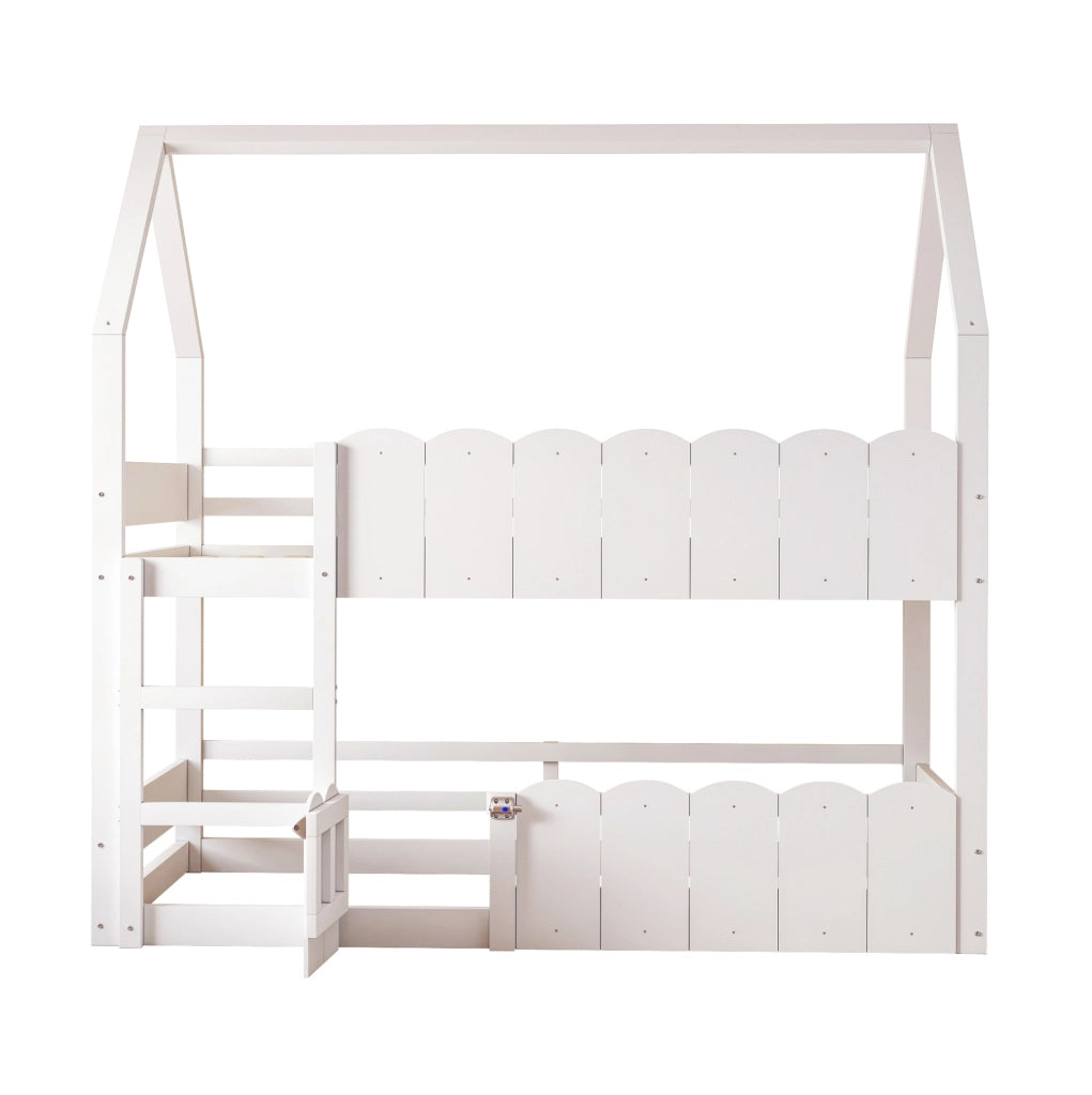 Letto a castello per bambini 90x200 cm a casetta bianco