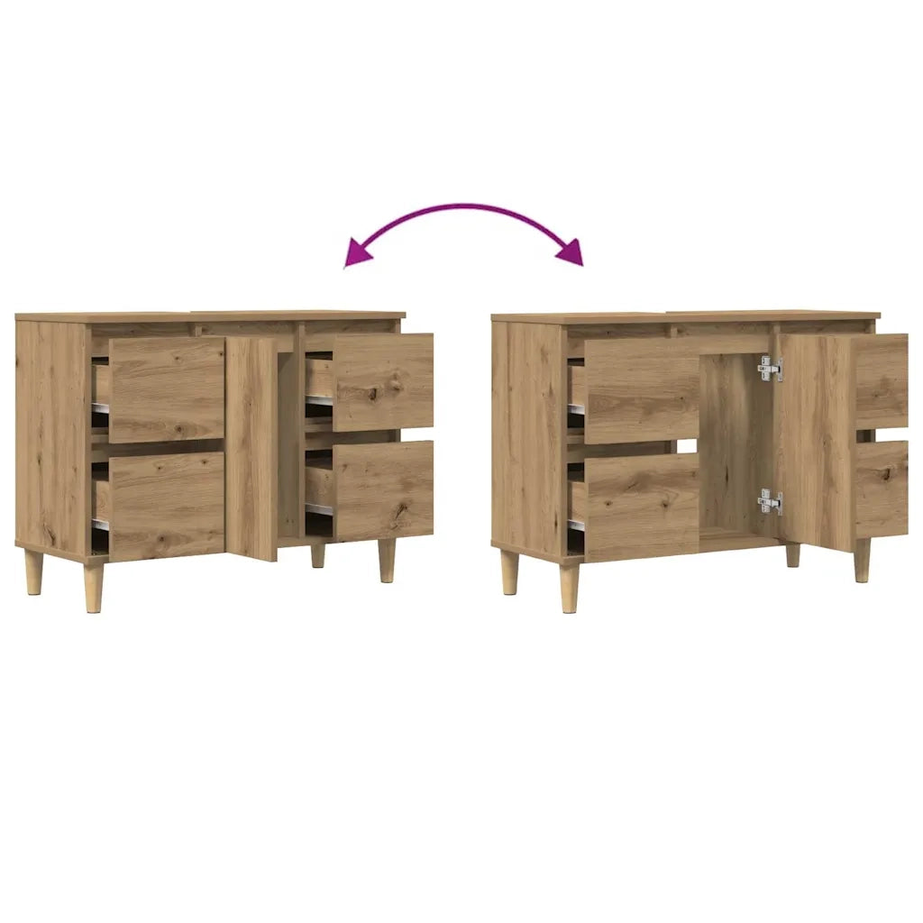 Mobile Lavabo Rovere Artigianale 80x33x60 cm Legno Multistrato 857127