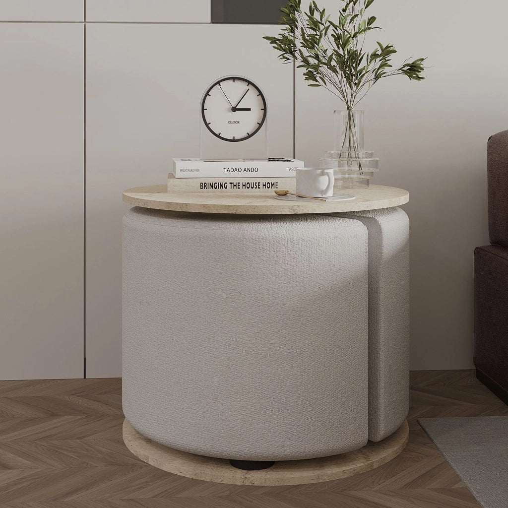 Tavolino "Vexana" con poggiapiedi in legno - 43 x 43 x 47 cm - Travertino