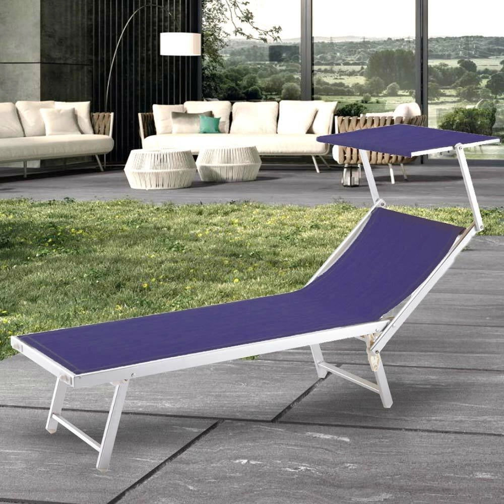 Lettino Prendisole Lido Alluminio con Parasole Piscina Mare Giardino Blu Melange