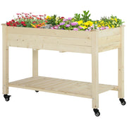 Letto per Orto Rialzato in Legno con Rotelle e Ripiano Inferiore 118x55x83 cm Legno Naturale