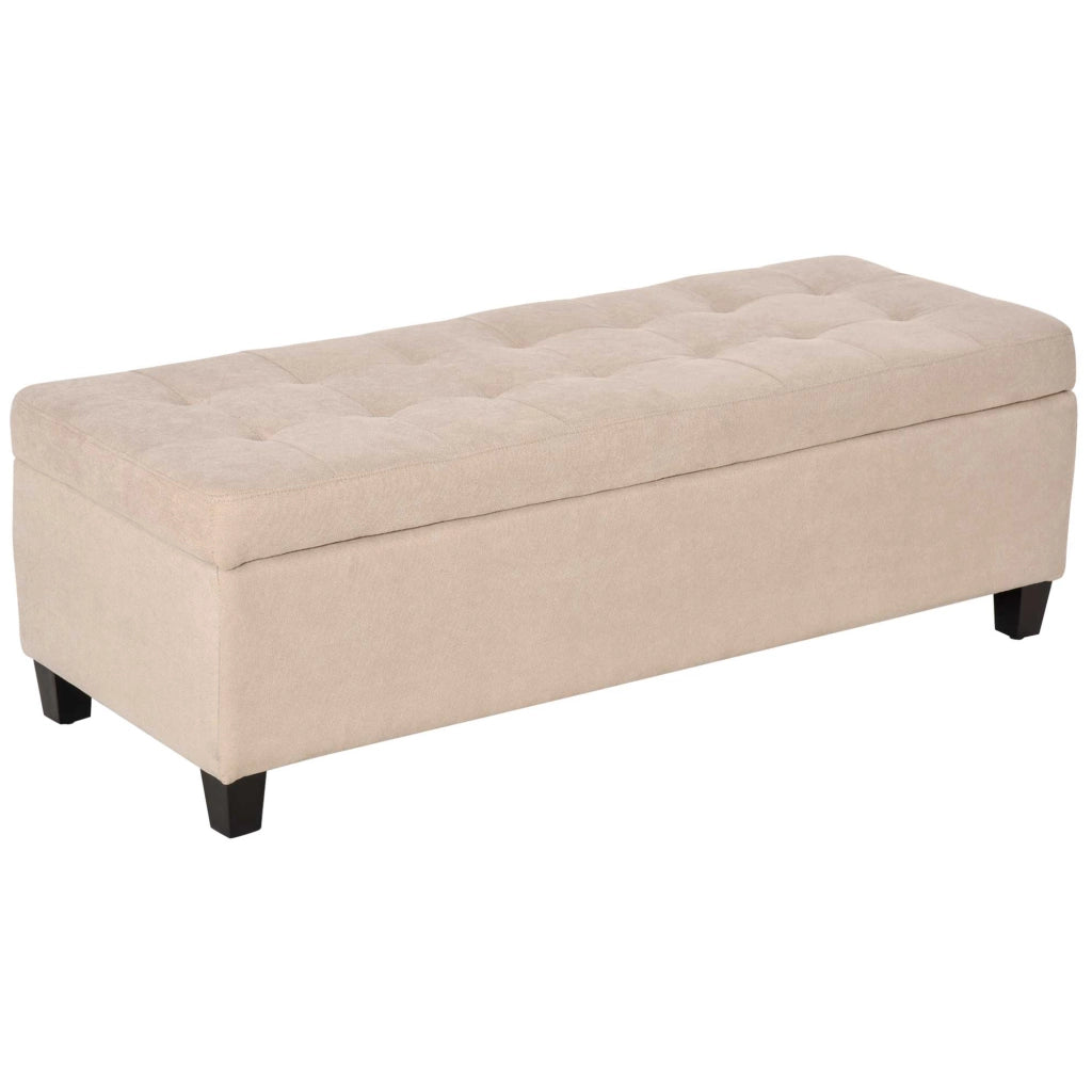 Panca imbottita con contenitore, effetto lino, Beige, 125 x 49 x 41,5 cm