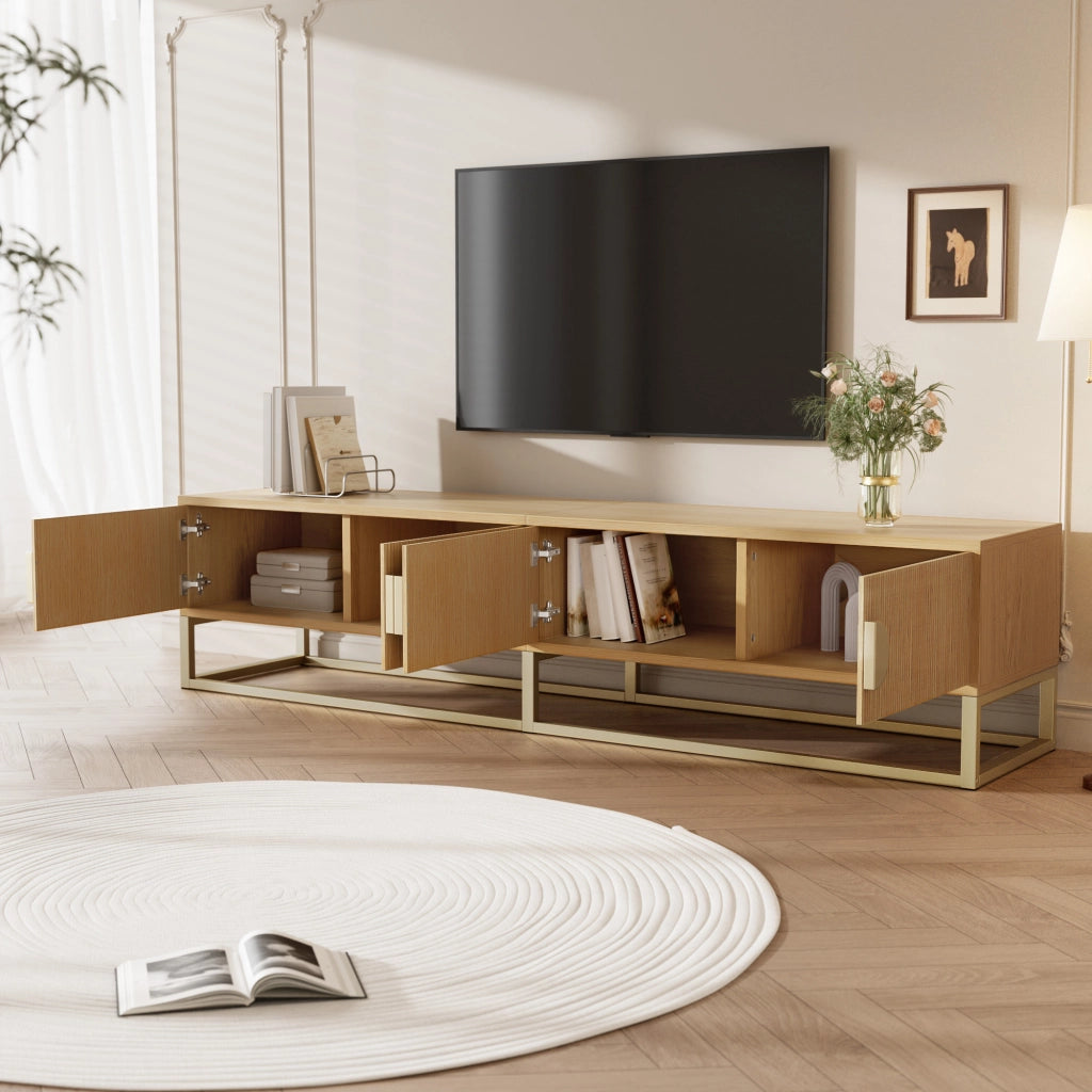 Mobile TV con 4 Ante e Cerniere Soft-Close; Finitura Effetto Legno e Dettagli Dorati; in MDF e Truciolare; 180??40??40 cm