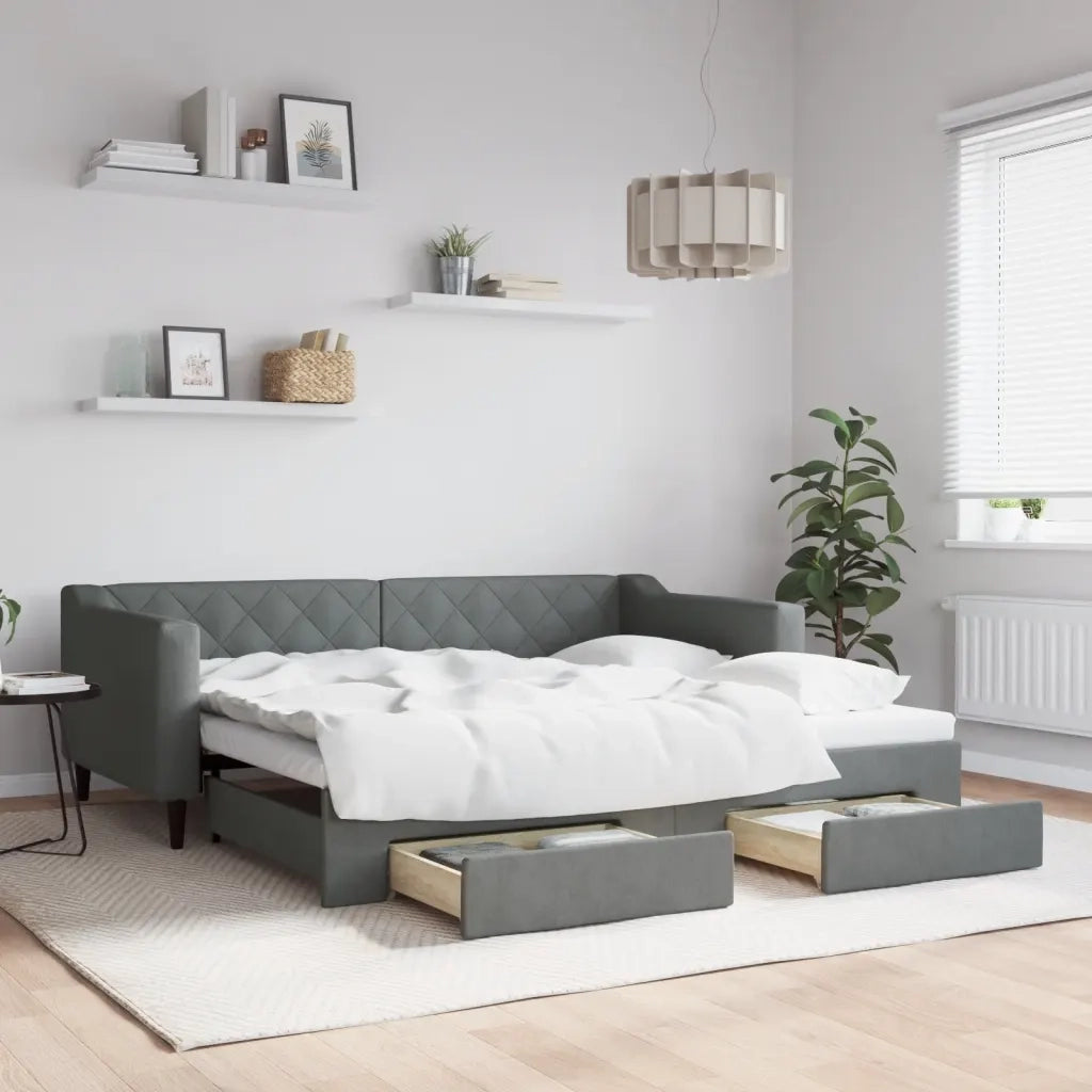 Divano letto | Sof¨¤ letto | Letto singolo Estraibile Cassetti Grigio Scuro 90x190cm Tessuto