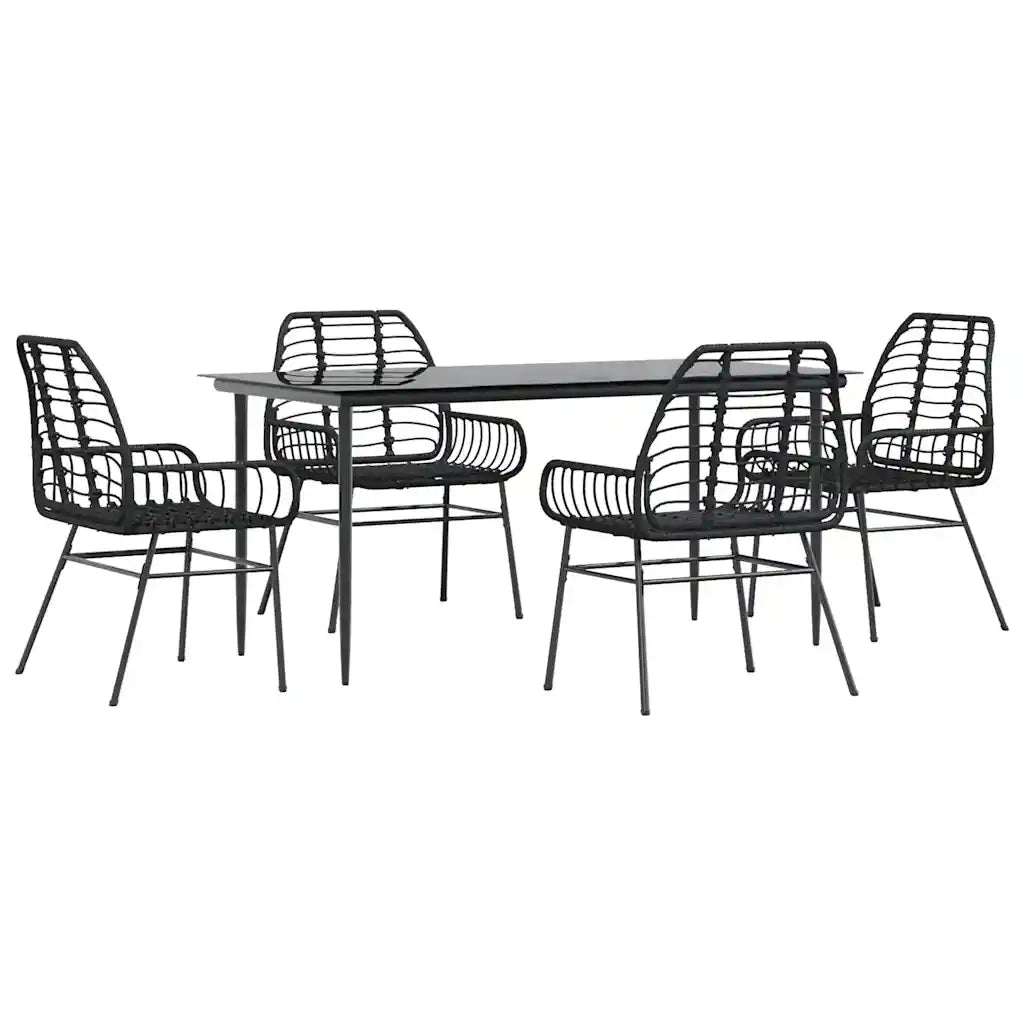 Set Mobili da Pranzo per Giardino 5 pz Nero Polyrattan Vetro