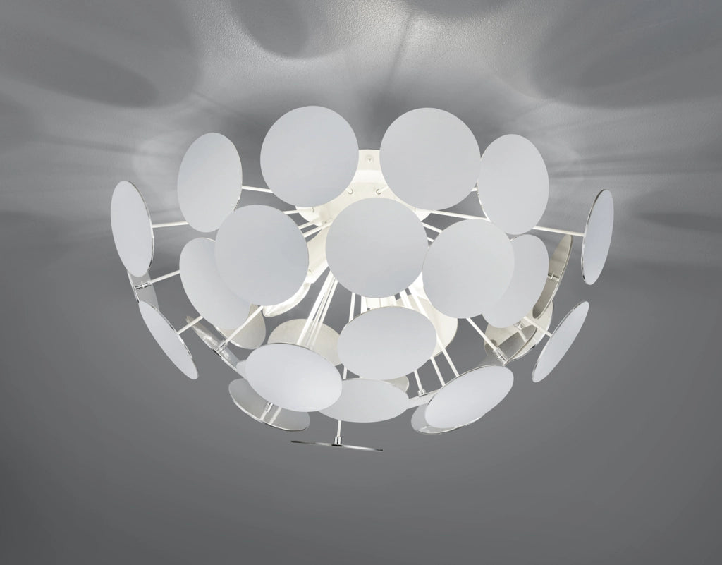 Plafoniera a Soffitto con Sfere Piatte Tonde Bianco Argento Discalgo GD Trio