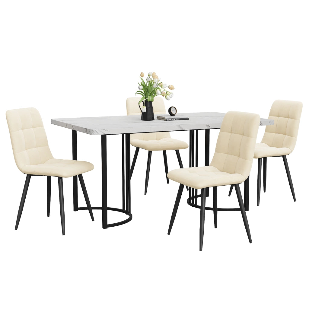 Tavolo da pranzo con 4 sedie in velluto, piano in MDF effetto marmo, struttura in metallo, per cucina e sala da pranzo