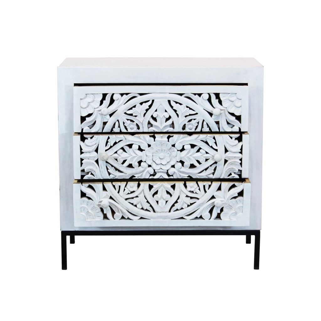 Cassettiera con decoro 3 cassetti in Legno Metallo cm 80x40x80 - KONNOR