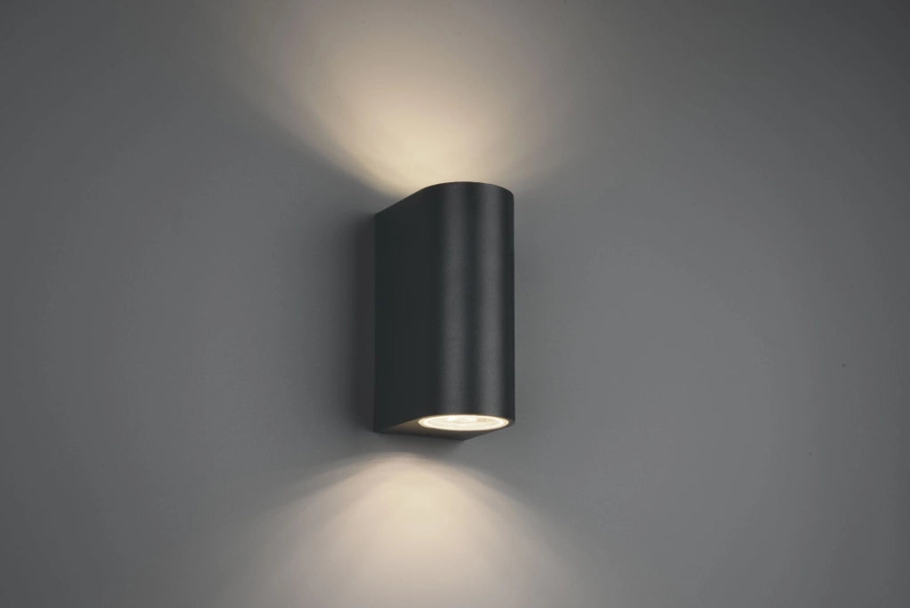 ROYA APPLIQUE DA ESTERNO FUSIONE ALLUMINIO STONDATA ANTRACITE A BI-EMISSIONE IP44 H.15CM 2 LUCI ATTACCO GU10