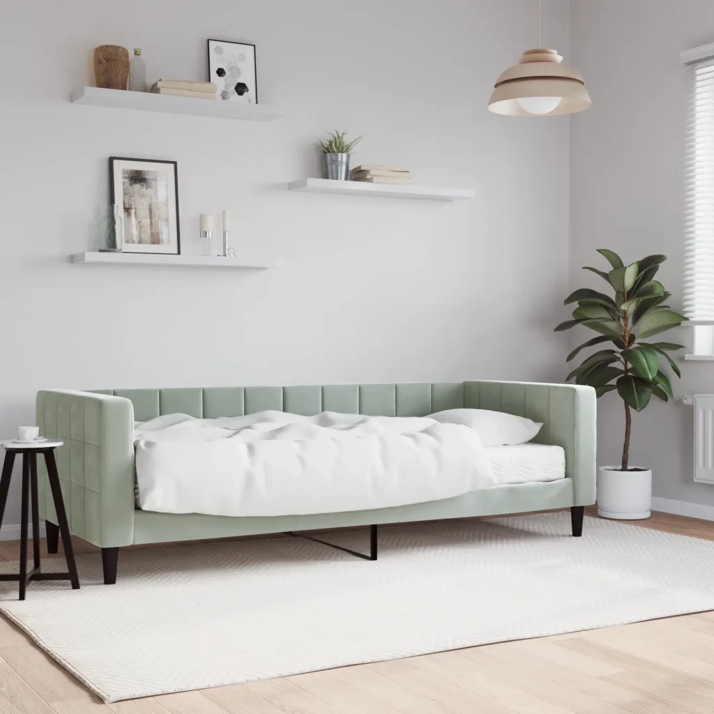 Divano letto | Sof¨¤ letto | Letto singolo con Materasso Grigio Chiaro 80x200 cm in Velluto