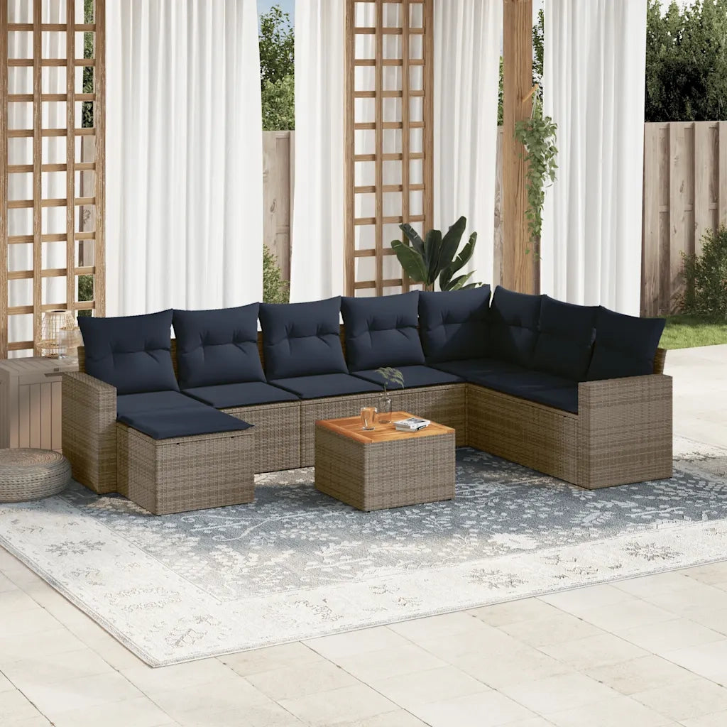 Set Divani da Giardino 9 pz con Cuscini Grigio in Polyrattan 3256593