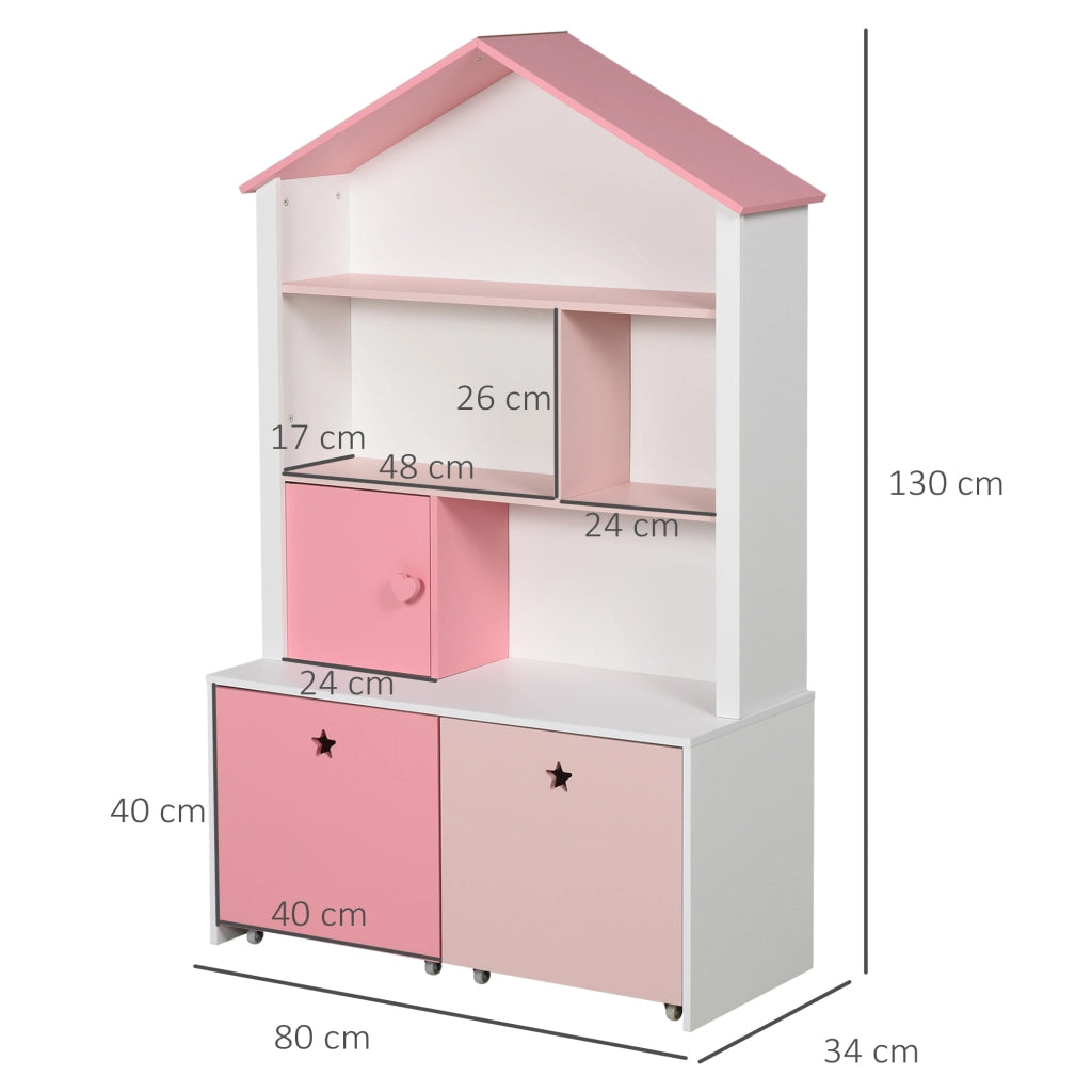Libreria Scaffale Portagiochi Rosa per Cameretta Bimbi e Ragazzi con 2 Cassetti Estraibili, 80 x 34 x 130 cm