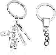 Tastiera per spazzola dentale con porta chiave personalizzabile - Decorazione per chiave in acciaio inox - Regalo per dentista - 9,1 cm - Argento
