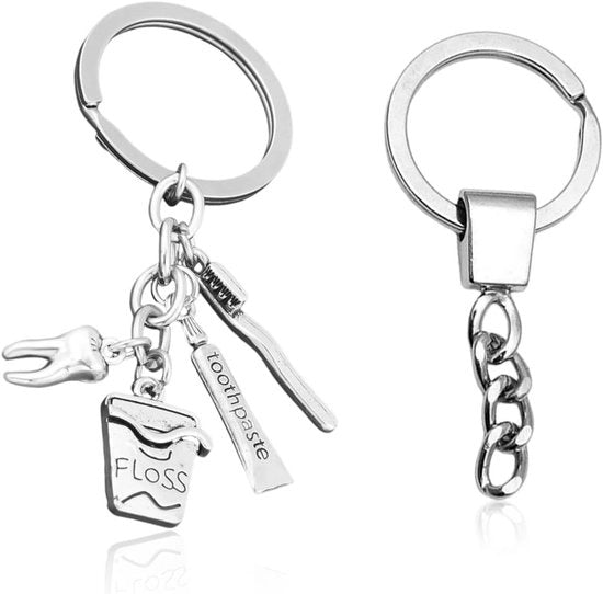 Tastiera per spazzola dentale con porta chiave personalizzabile - Decorazione per chiave in acciaio inox - Regalo per dentista - 9,1 cm - Argento