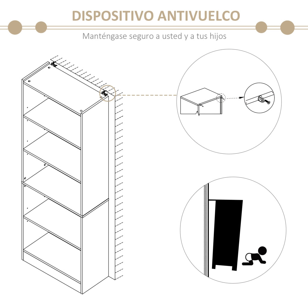 Libreria 5 Livelli con Ripiani Ajustables ¨C zephmum ¨C 63x29,5x176 cm Legno Naturale